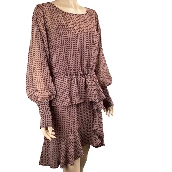 Bailey 44 Dress Size 10 NWT Medallion Print Ruffle Sheer Long Bishop Sleeve Line - Picture 5 of 8